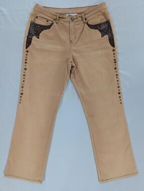 DG2 By Diane Gilman Jeans Womens 12P Petite Beige Straight Studded Western